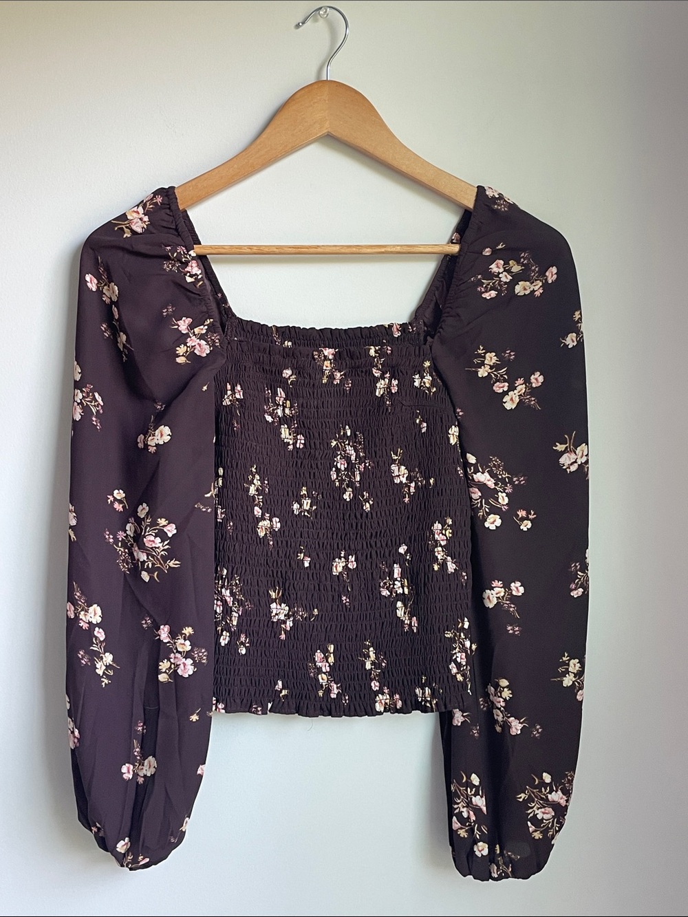 Abercrombie & Fitch Dark Plum Floral Smocked Square-Neck Top